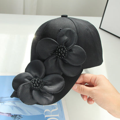 Luxury 3D Pearl Flower Baseball Cap - Elegant Korean Designer Sun Hat for Women