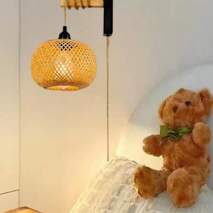 Japanese Wabi-Sabi Bamboo Woven Wall Lamp - Retro Rattan Art Light for Bedroom & Tea Room