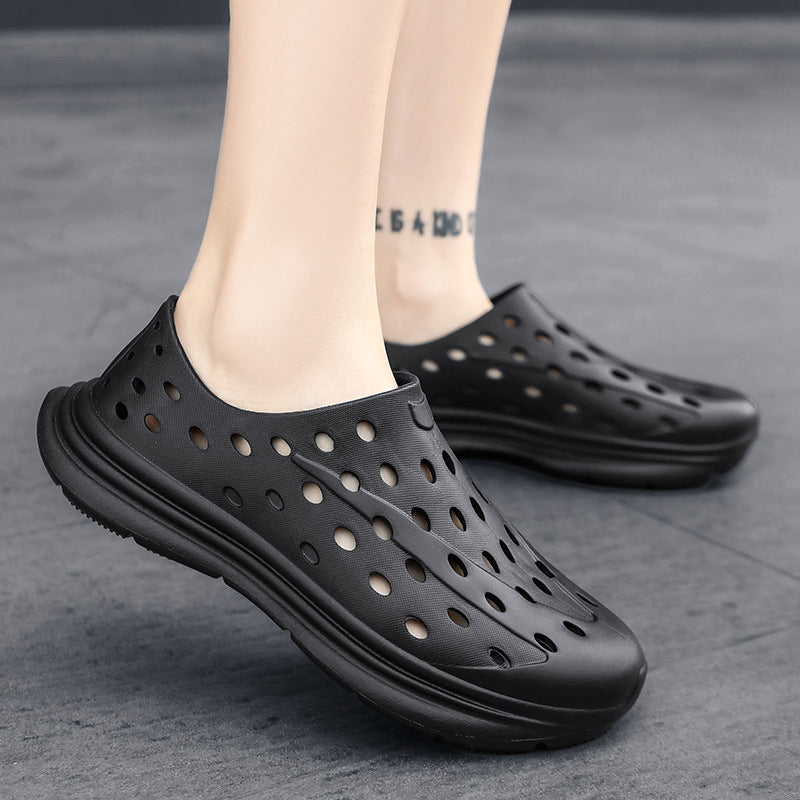 Men's Hollow Hole Beach Shoes - Fashionable Casual Soft Soled One Foot Sandals