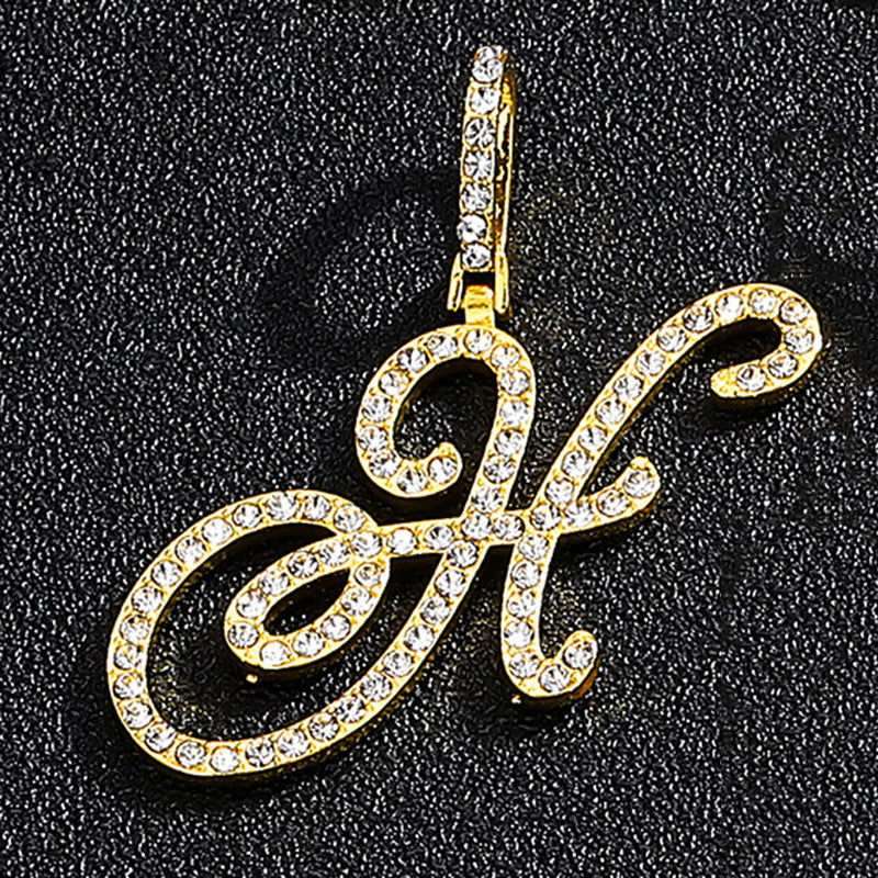 Iced Out Initial Letter Pendant Cuban Chain Necklace