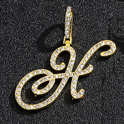 Iced Out Initial Letter Pendant Cuban Chain Necklace