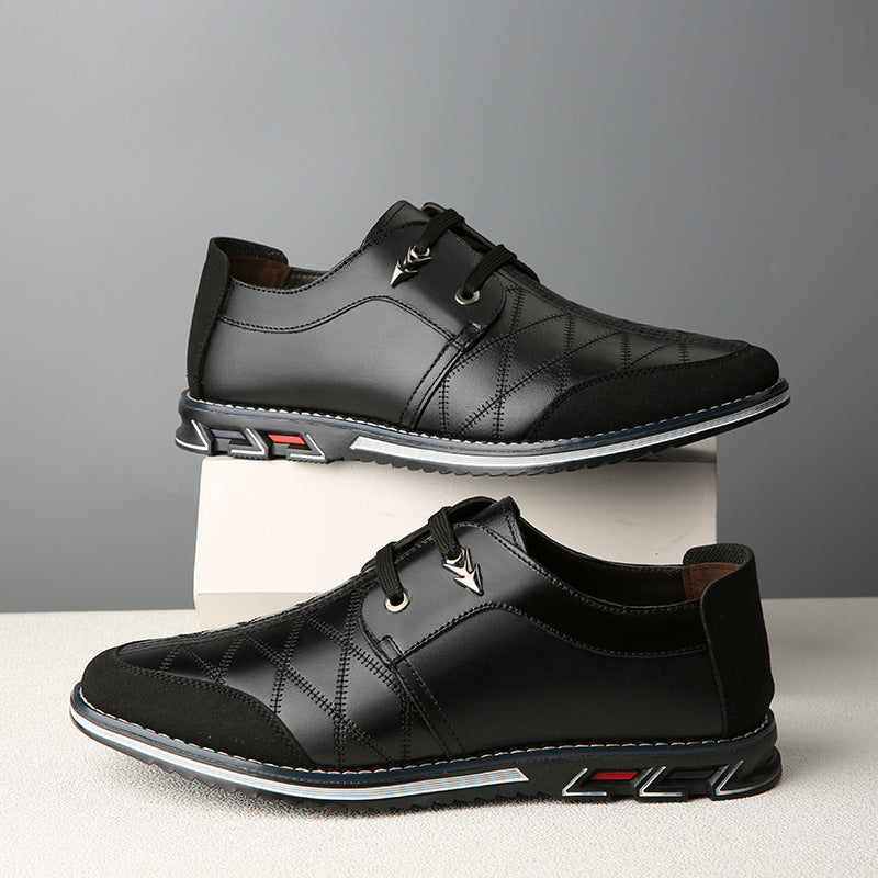 Men's Casual Leather Shoes - Korean Version Trendy Quilted Blue Sneakers