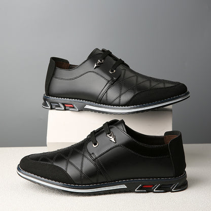 Men's Casual Leather Shoes - Korean Version Trendy Quilted Blue Sneakers