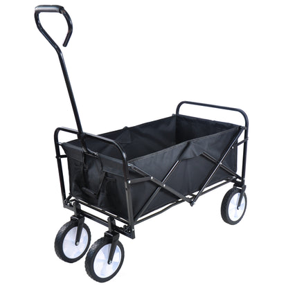 Folding Wagon Garden Shopping Beach Cart – Heavy Duty Black Utility Cart