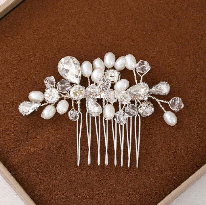 Simple Wedding Jewelry Crystal Pearl Handmade Hair Comb