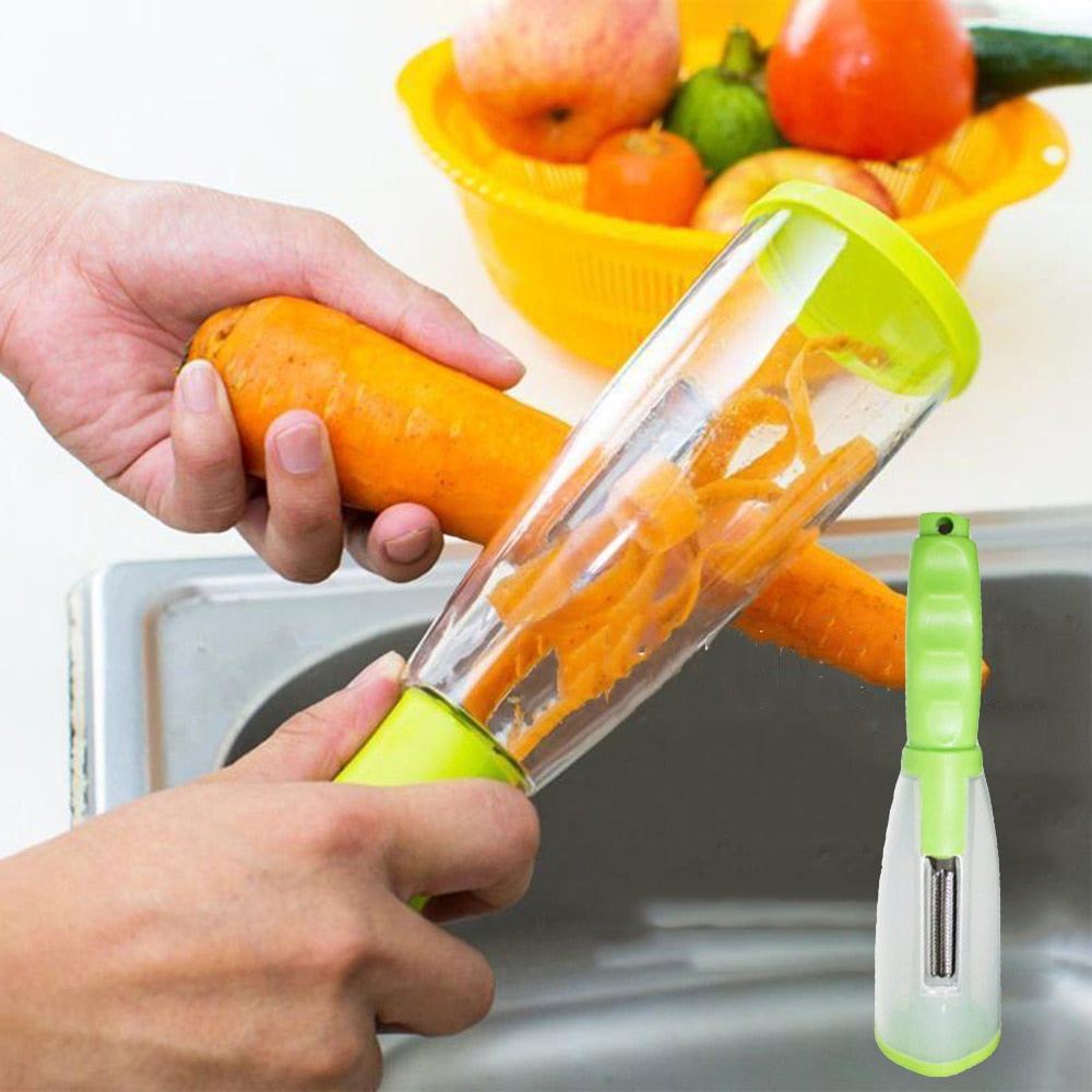 Multi-Functional Vegetable Peeler with Trash Storage Box - Stainless Steel Blade Potato & Carrot Skin Scraper