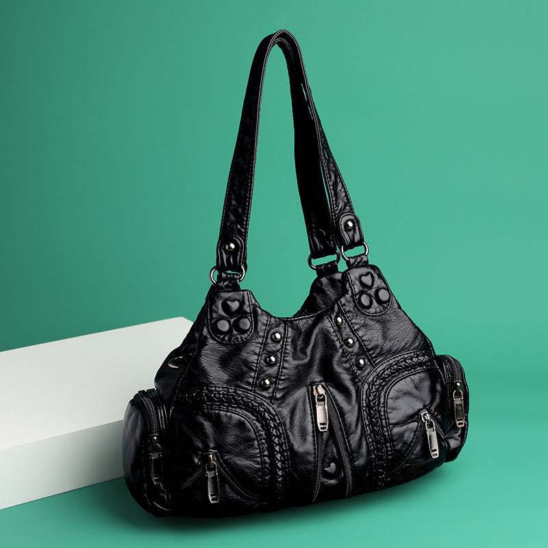 Vintage Large Capacity Rivet & Braided Shoulder Crossbody Bag