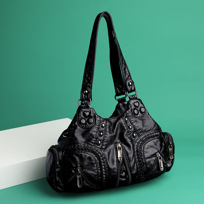 Vintage Large Capacity Rivet & Braided Shoulder Crossbody Bag