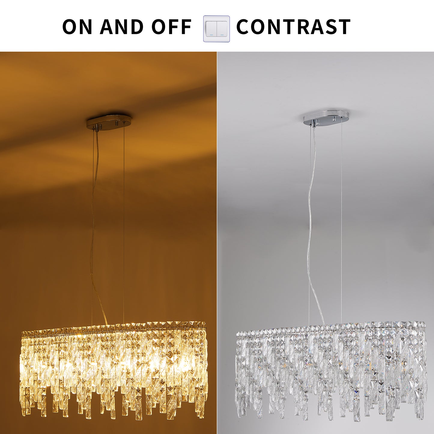Luxury Modern Silver Oval Crystal Pendant Light - Elegant Chandelier for Living & Dining Room