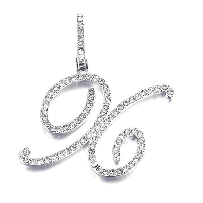 Iced Out Initial Letter Pendant Cuban Chain Necklace