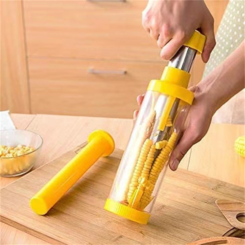 Multifunctional Stainless Steel Corn Peeler & Thresher Tool - Hand-Push Corn Stripping Machine with Storage Tube