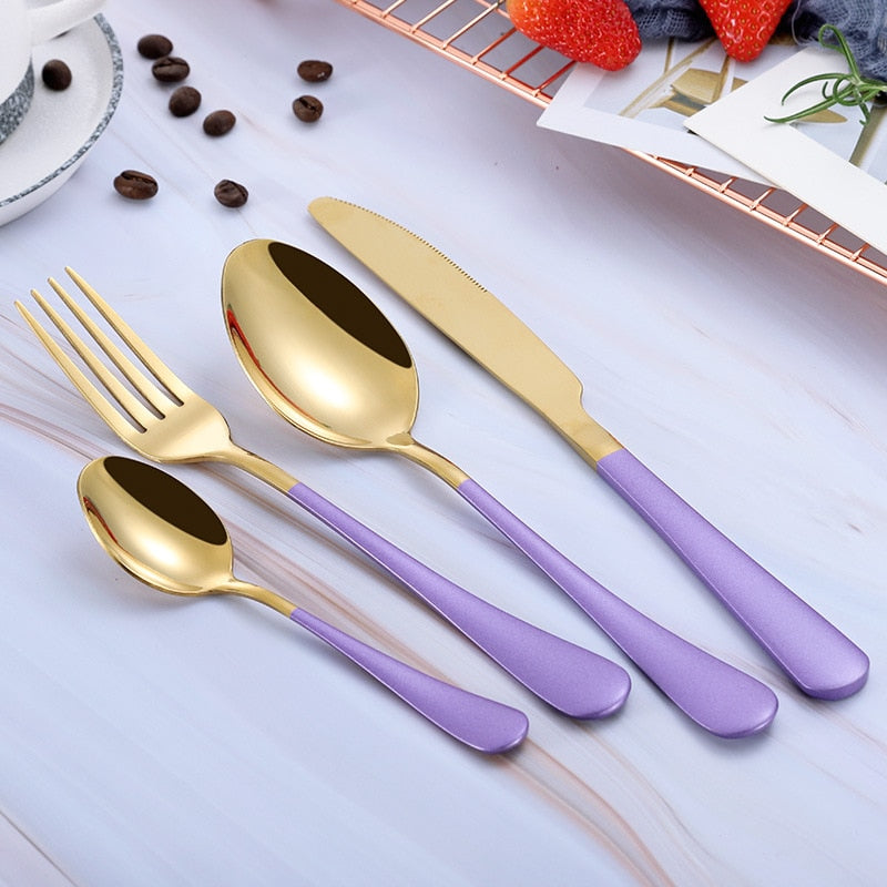 Multi-Color Rainbow/Gold Stainless Steel Cutlery Dinnerware Set (Knife, Fork, Spoon)