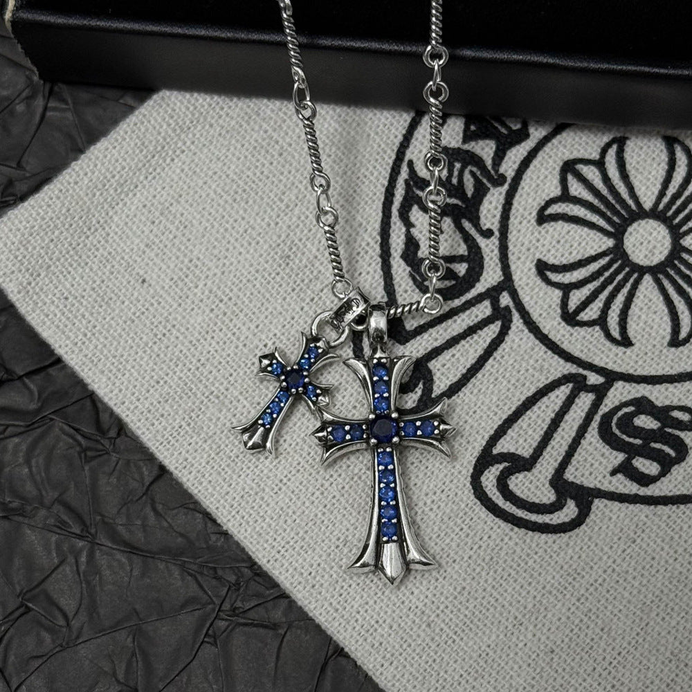 Retro Chrome Hearts Style Cross Necklace - Punk Rock Jewelry with Double Pendant