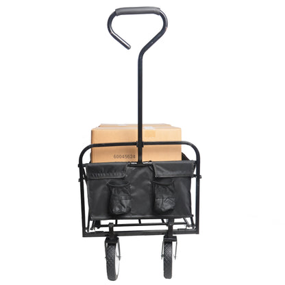 Folding Wagon Garden Shopping Beach Cart – Heavy Duty Black Utility Cart