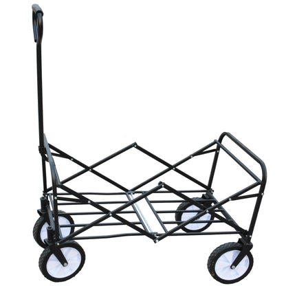 Folding Wagon Garden Shopping Beach Cart – Heavy Duty Black Utility Cart