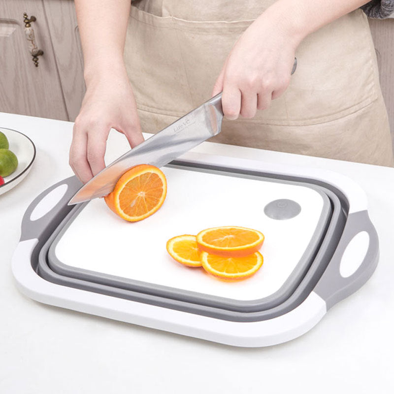 3-in-1 Multifunctional Folding Chopping Board - Collapsible Kitchen Sink Drain Basket & Vegetable Washing Tub