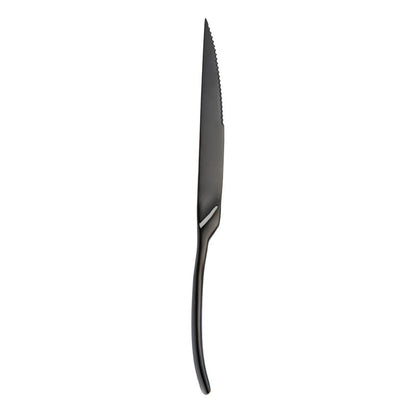 Luxury Titanium Black Stainless Steel Cutlery Set - Modern Western Knife, Fork, and Spoon Set