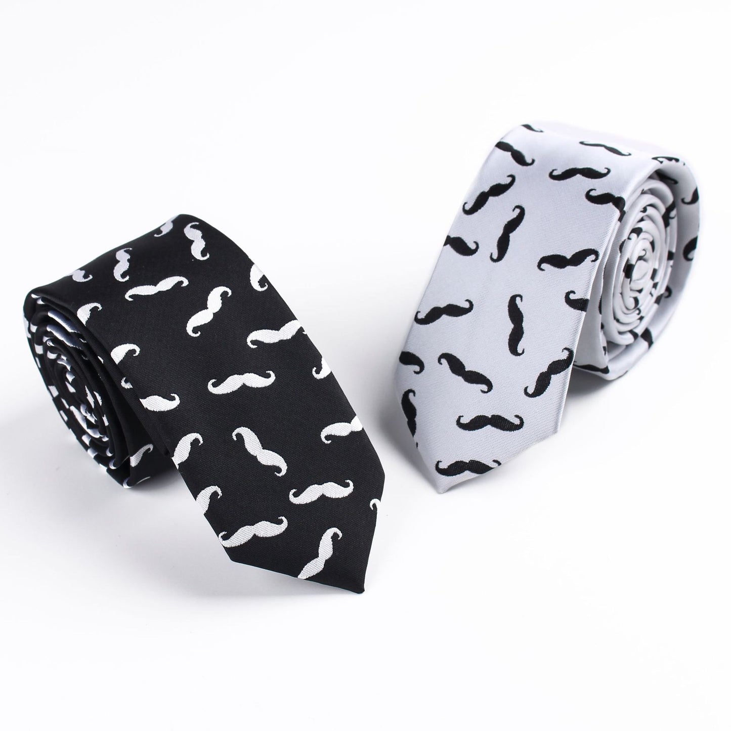 Trendy Mustache Print Narrow Tie - 6cm Unisex Funny Cartoon Jacquard Skinny Necktie