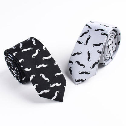 Trendy Mustache Print Narrow Tie - 6cm Unisex Funny Cartoon Jacquard Skinny Necktie