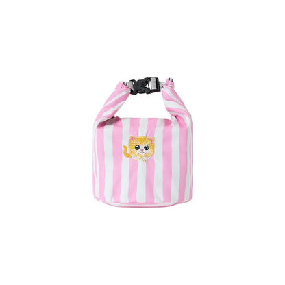 Cute Pink Striped Insulated Lunch Bag - Folding Roll-Top Large Capacity Bento Cooler Bag