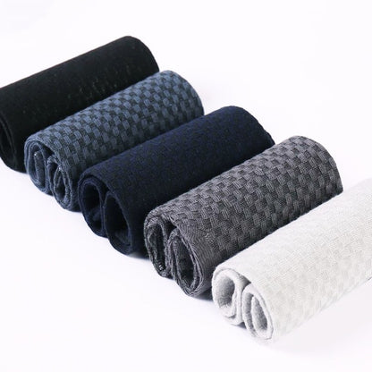 Elegant Square Grid Pattern Dress Socks - Ultra-Soft Bamboo Cotton Men's Socks