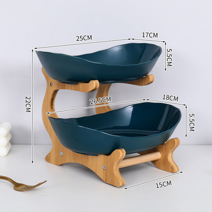 Elegant Double Layer Bamboo Fruit Bowl with Ventilation for Fresh Produce