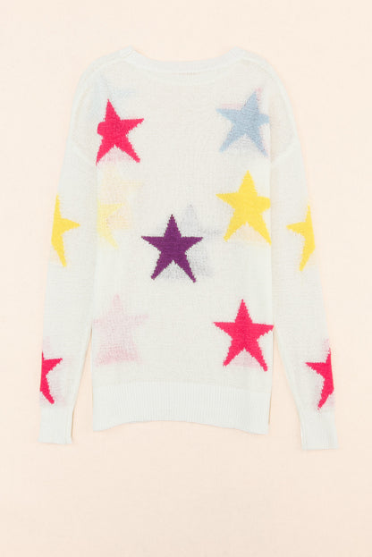 Women's Chic Star Print Loose Knit Sweater - Soft & Trendy