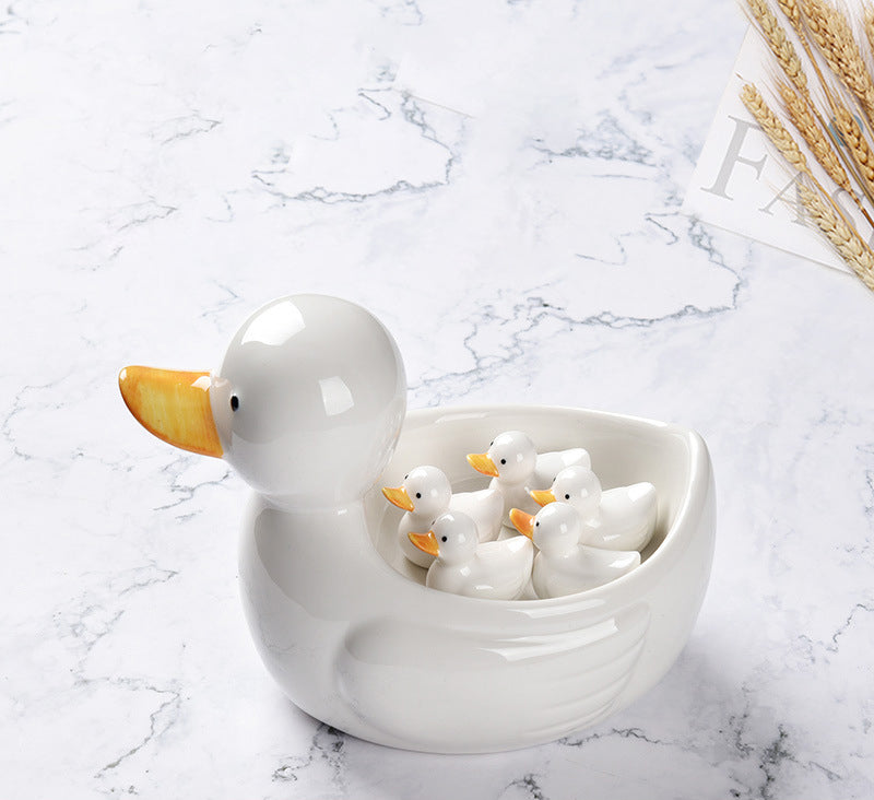 Cute Ceramic Duck Chopstick Holder and Tableware Rest Set
