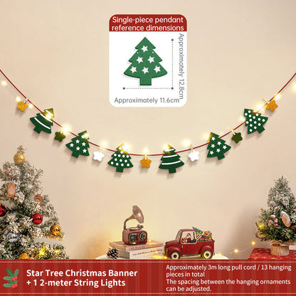 Handmade Christmas Pull String Flag Banner with LED String Lights