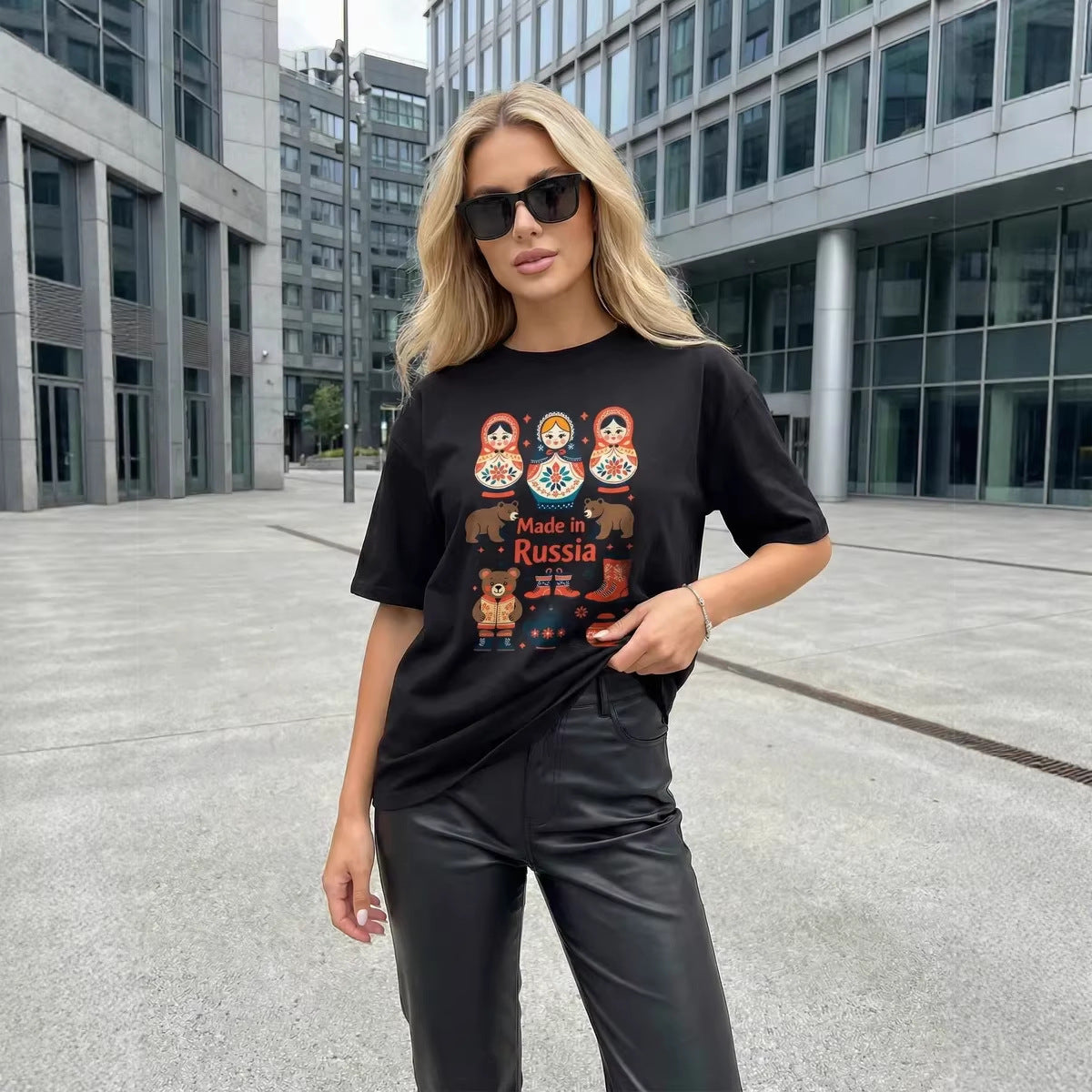 Women's "Made in Russia" Matryoshka Doll Graphic T-Shirt