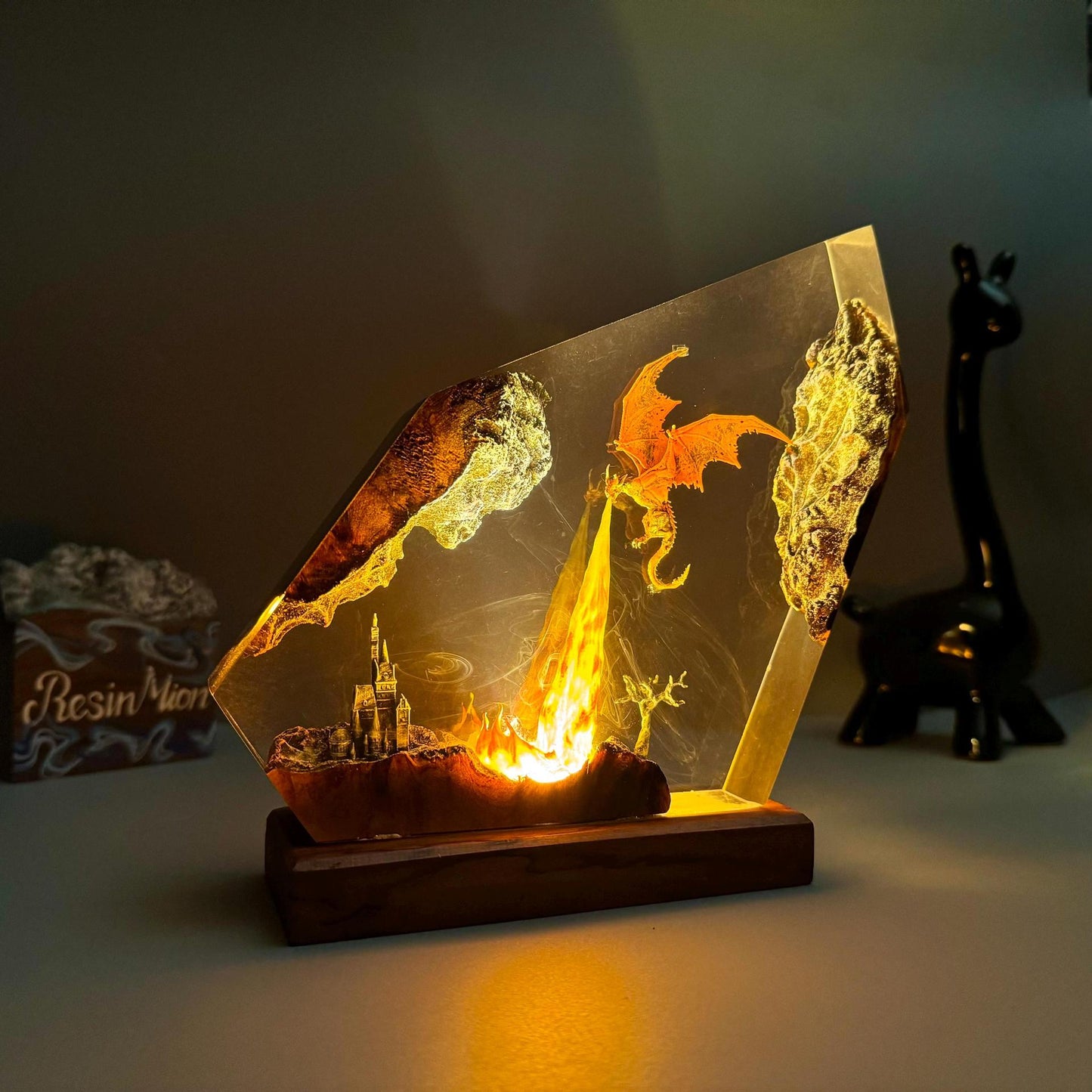 Epic Dragon Battle Resin Lamp | Unique 3D Movie Model Home Decor Gift