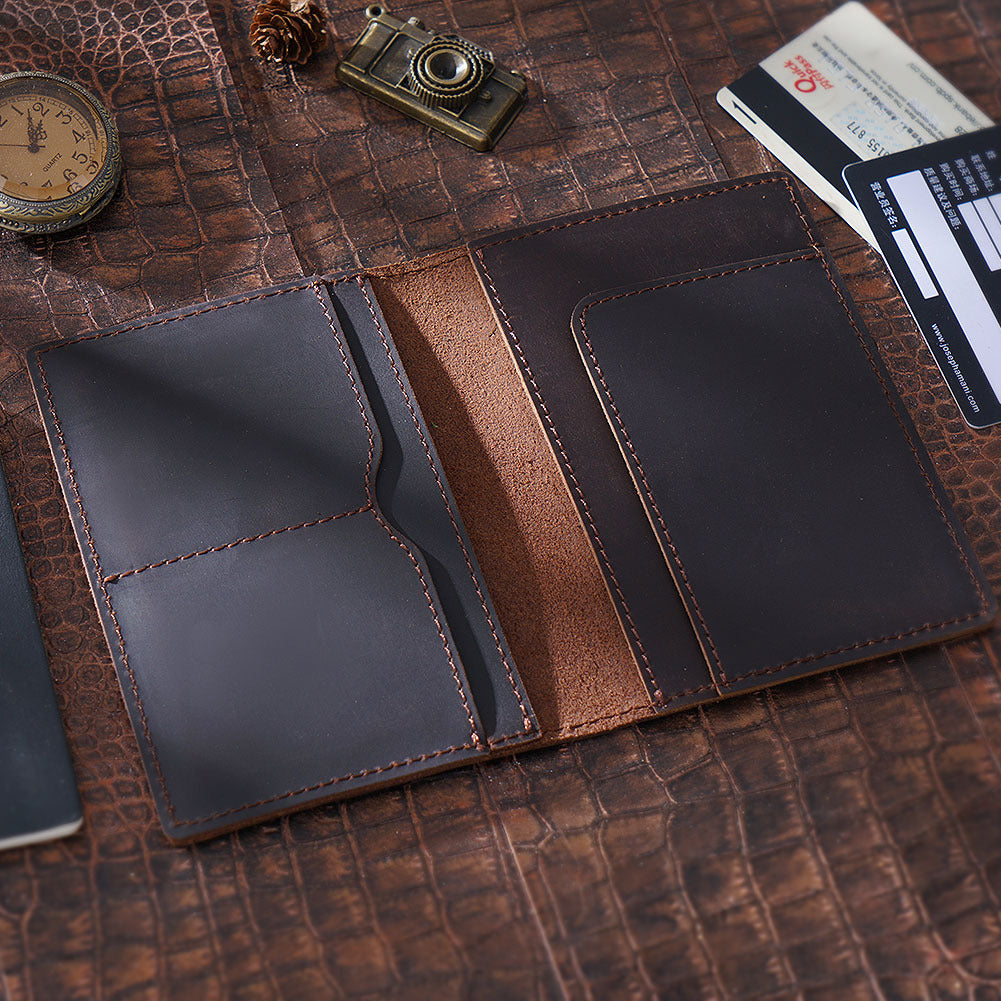Handmade Genuine Leather Passport Holder & Travel Wallet - Slim Cowhide ID Card Case