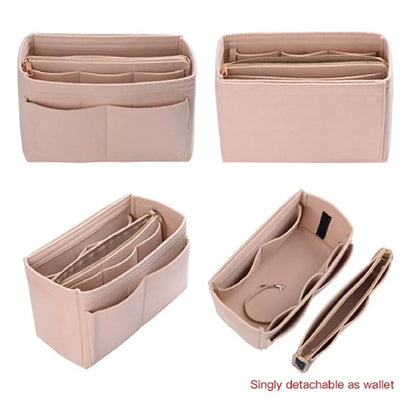 Multi-Pocket Women's Makeup Bag – Felt Purse Organizer Insert for Handbags