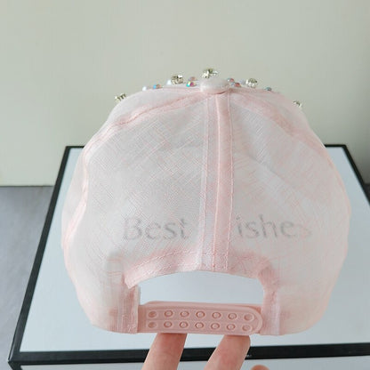 Elegant Pearl & Rhinestone Luxury Baseball Cap for Women - Adjustable Fashion Sun Hat