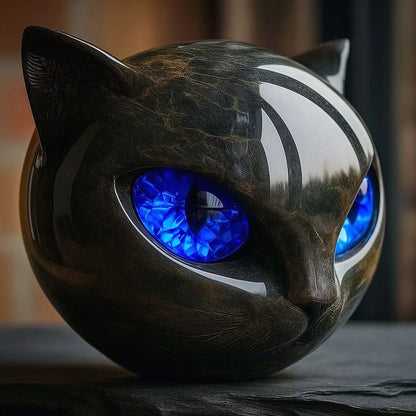 Mystic Black Cat Resin Statue – Artistic Marble Texture Head for Modern Home Decor