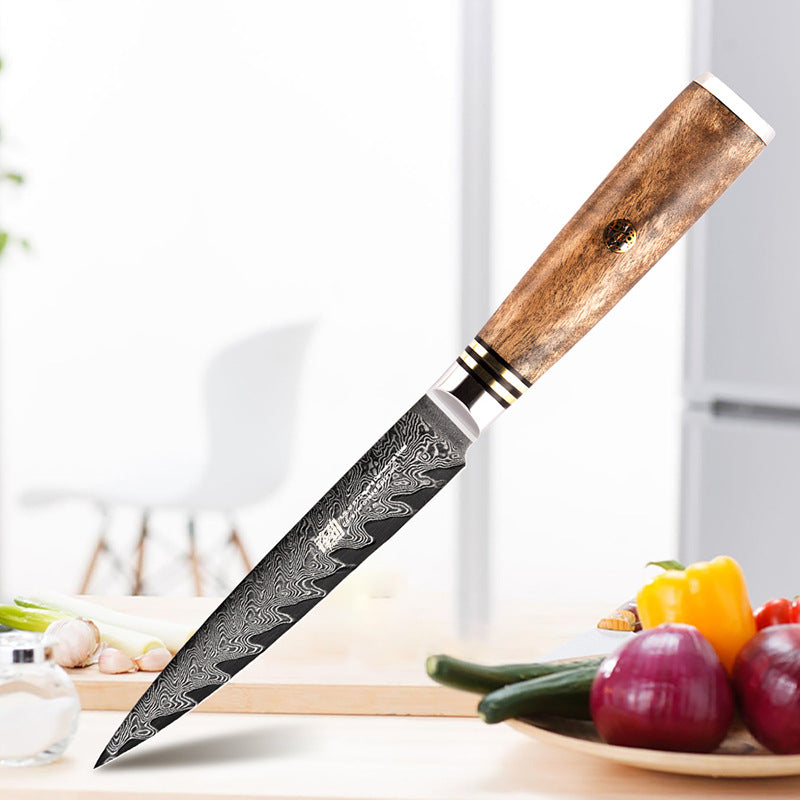 Premium 5-Inch Damascus Pattern Paring Knife - Ultra Sharp Stainless Steel Fruit & Utility Knife with Shadow Wood Handle