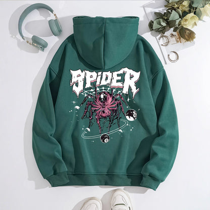 Grunge Spider Graphic Print Hoodie | Oversized Lavender Pullover for Streetwear