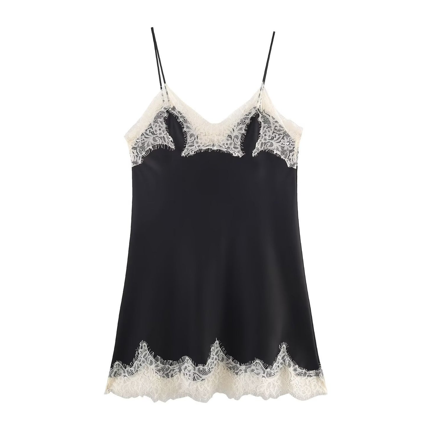 Luxury Lace Trim Satin Cami Top – Chic Color Blocked Sleeveless Silk-Textured Tank for Women