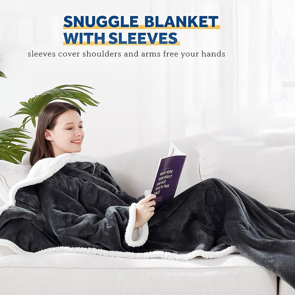 Electric Heating Wearable Blanket - Fleece Lamb Velvet Heated Blanket with Sleeves