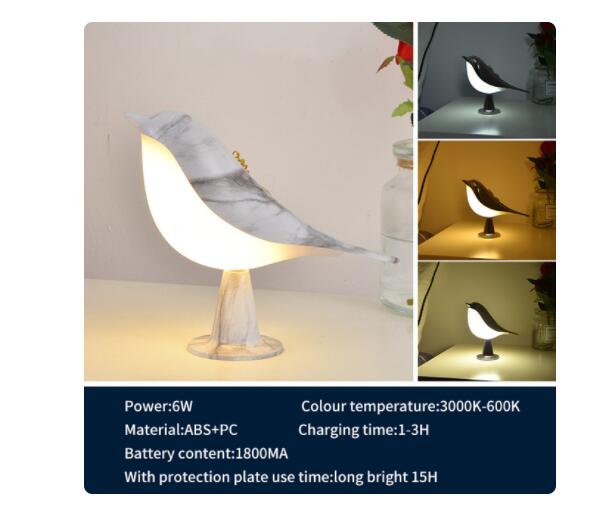 Creative Wooden Bird Table Lamp - 3-Color Dimmable Touch Night Light for Bedroom & Reading