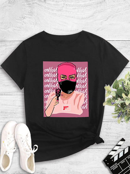 Fashionable Printed Crew Neck Pullover T-Shirt for Women