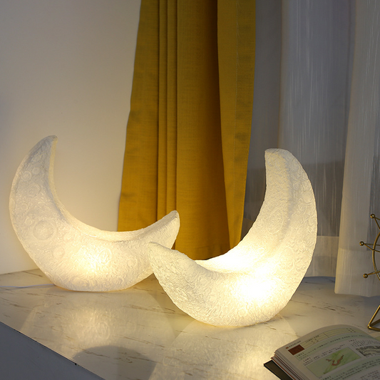 Enchanting Crescent Moon Night Light – Aesthetic Resin Table Lamp for Cozy Bedroom Decor