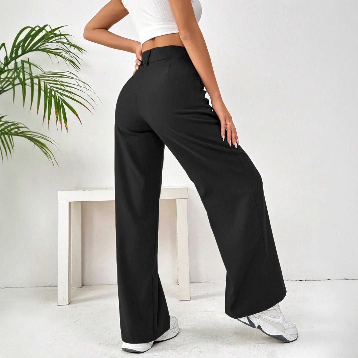Women's Loose Fit Slimming Straight Leg Trousers - Casual Wide Pants