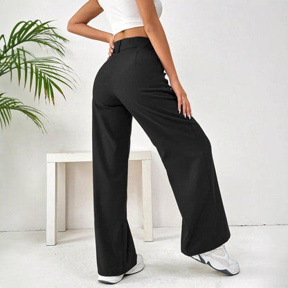 Women's Loose Fit Slimming Straight Leg Trousers - Casual Wide Pants