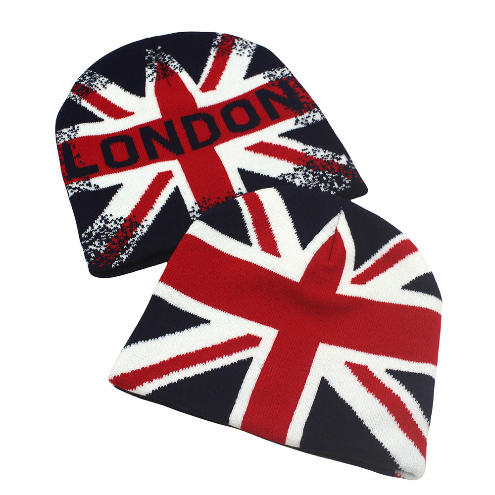 British Flag Union Jack Jacquard Knit Beanie | Warm Novelty Winter Cold Hat (London)