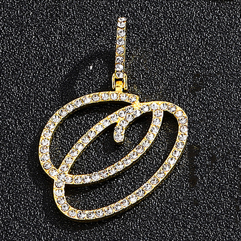 Iced Out Initial Letter Pendant Cuban Chain Necklace