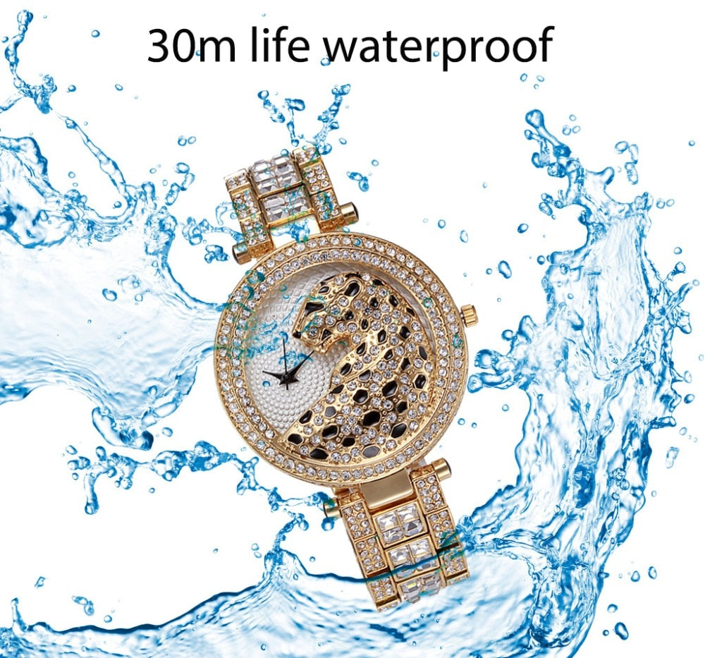 Elegant Bling Quartz Gold Watch - Women's Fashion Leopard Clock
