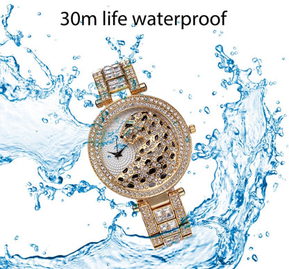 Elegant Bling Quartz Gold Watch - Women's Fashion Leopard Clock