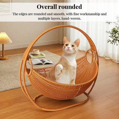 Indoor Wicker Pet Hammock | Elevated Hanging Basket Bed for Cats & Small Dogs