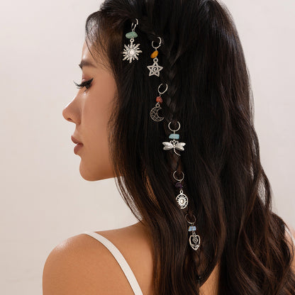Alloy Hair Clip Chains with Sun, Moon & Pearl Charms - Versatile Hip-Hop Style